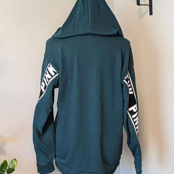 Victoria's Secret PINK Forest Green Quarter Zip Hooded Sweater - Picture 2 of 9
